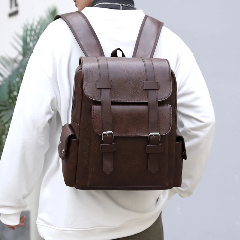Men's PU Leather Backpack – Spacious, Durable, and Stylish!
