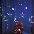 Cortina de luzes LED em forma de lua e estrela