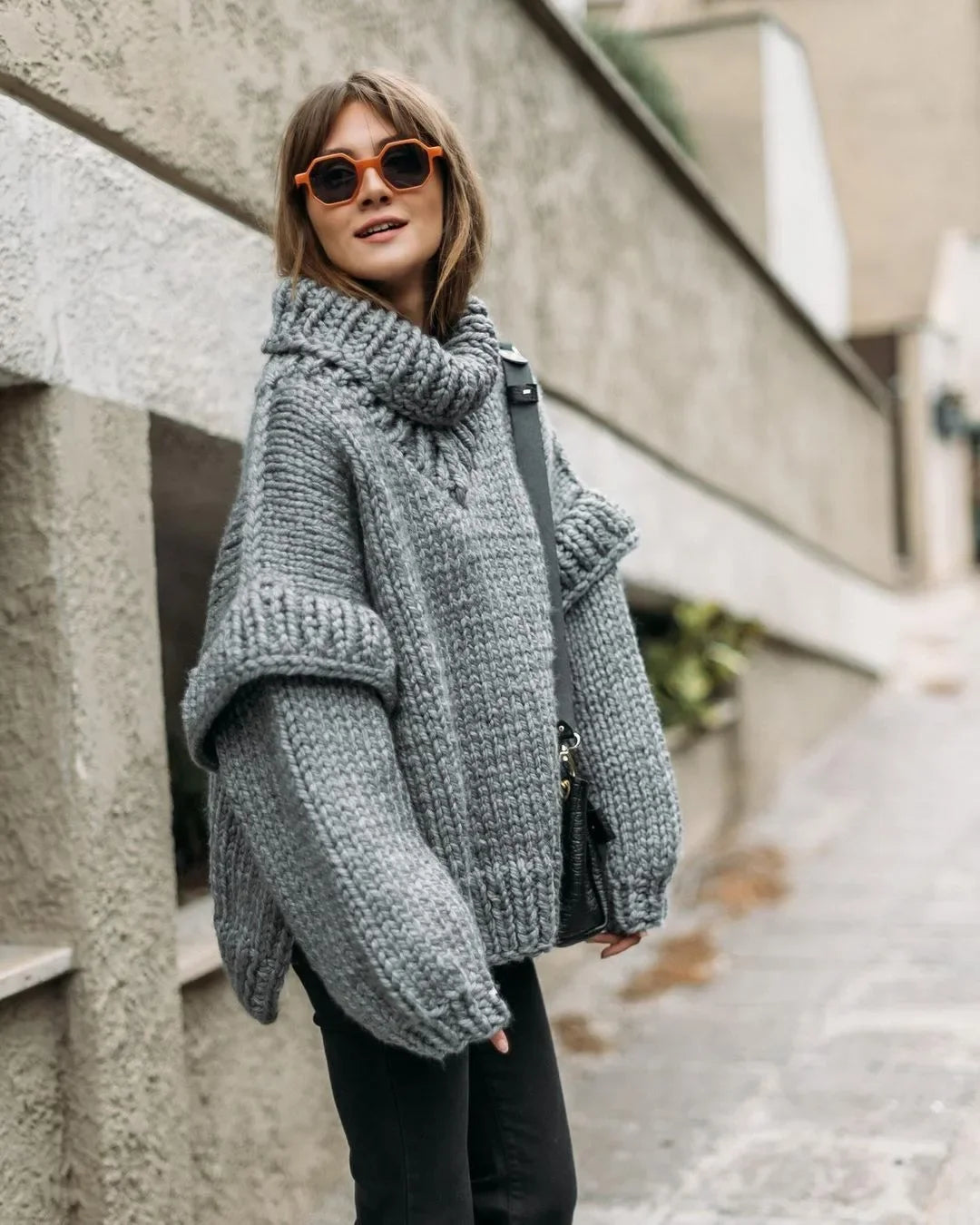 Hot Sale Of The Season Women's Oversized Long Sleeve Knitted Sweater Thick Winter Style Crew Neck Coarse Texture Cross-Border Ne