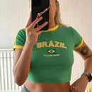 Women's Streetwear Brazil Letter Print T-shirt Y2k Punk Summer Casual Aesthetics Fashion Crop Top Vintage Sexy Grunge Fairy Tees