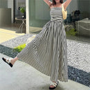 2026 Casual Spaghetti Strap Dresses For Ladies A-line Dress Vestido For Woman Temperament Striped Slim Pleated Off Shoulder Chic