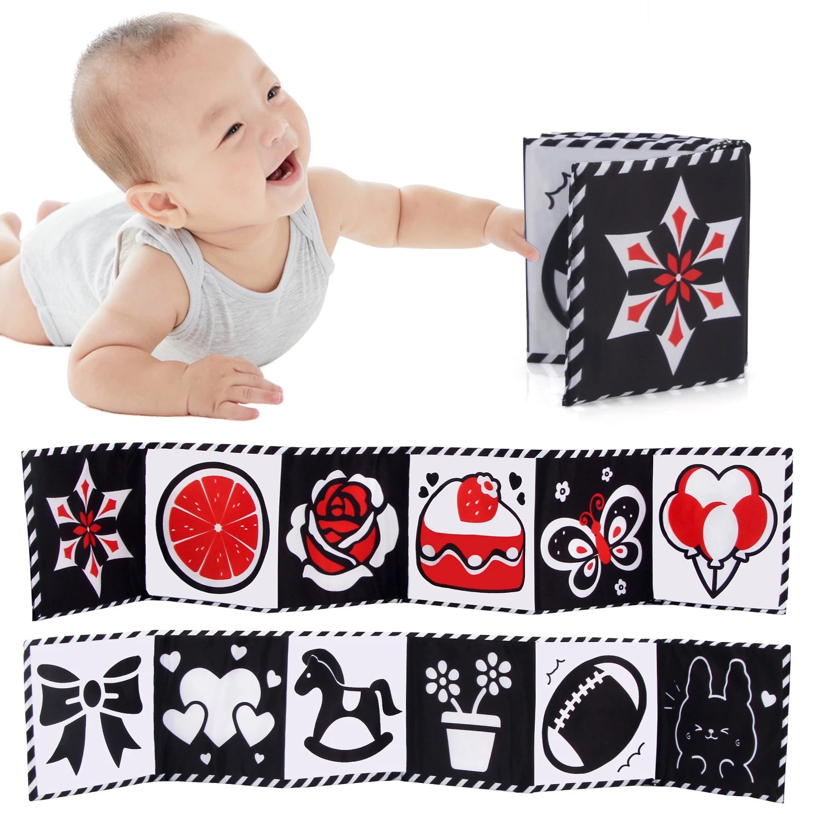 High-Contrast Cloth Book – Black & White Sensory Toy for Babies (0–36 Months)