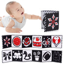 Livro de pano de alto contraste – Brinquedo sensorial a preto e branco para bebé (0–36 meses)