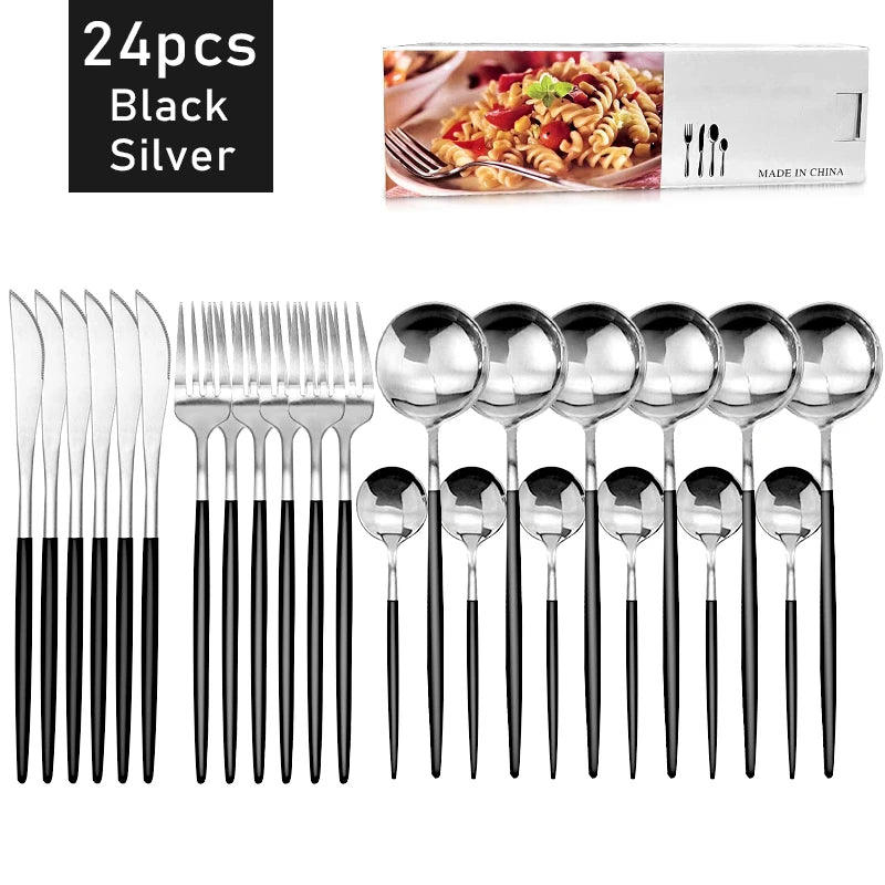 24-Piece Stainless Steel Cutlery Set – Elegant Tableware for 6