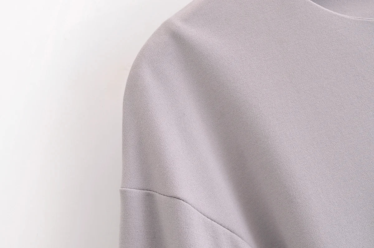 HH Women's 2-Piece Set Fashion Slimming Double-Sided Fabric Round Neck Long-Sleeve Top+Elegant Stretch Casual Wide Leg Pants