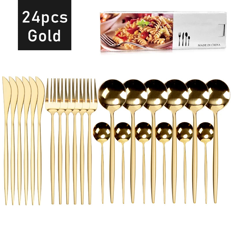 24-Piece Stainless Steel Cutlery Set – Elegant Tableware for 6