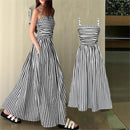 2026 Casual Spaghetti Strap Dresses For Ladies A-line Dress Vestido For Woman Temperament Striped Slim Pleated Off Shoulder Chic