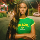 Women's Streetwear Brazil Letter Print T-shirt Y2k Punk Summer Casual Aesthetics Fashion Crop Top Vintage Sexy Grunge Fairy Tees