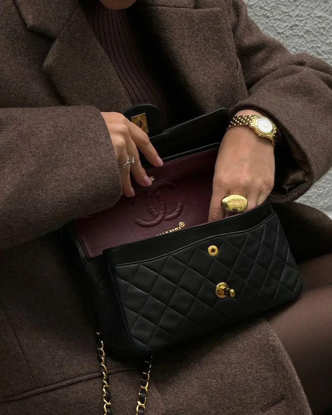 Brown Shoulder Pad Wool Blend Overcoat Women Elegant Lapel Single-breasted Long Sleeve Coat 2025 Autumn Lady Commuter Outerwear