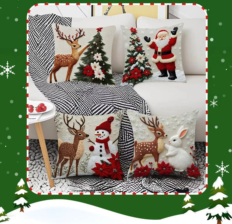 Home Decoration Rich Styles Christmas Throw Pillowcase Sofa Linen Pillowcase Soft Comfortable Cute Holiday Pillowcase 4PCS