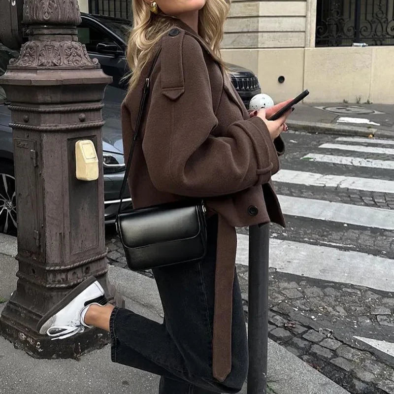 2024 Autumn/Winter Women's Woolen Jacket Unique Streetwear Long Sleeve Button-Up Coat For Cold Weather Scenic Area Tourism