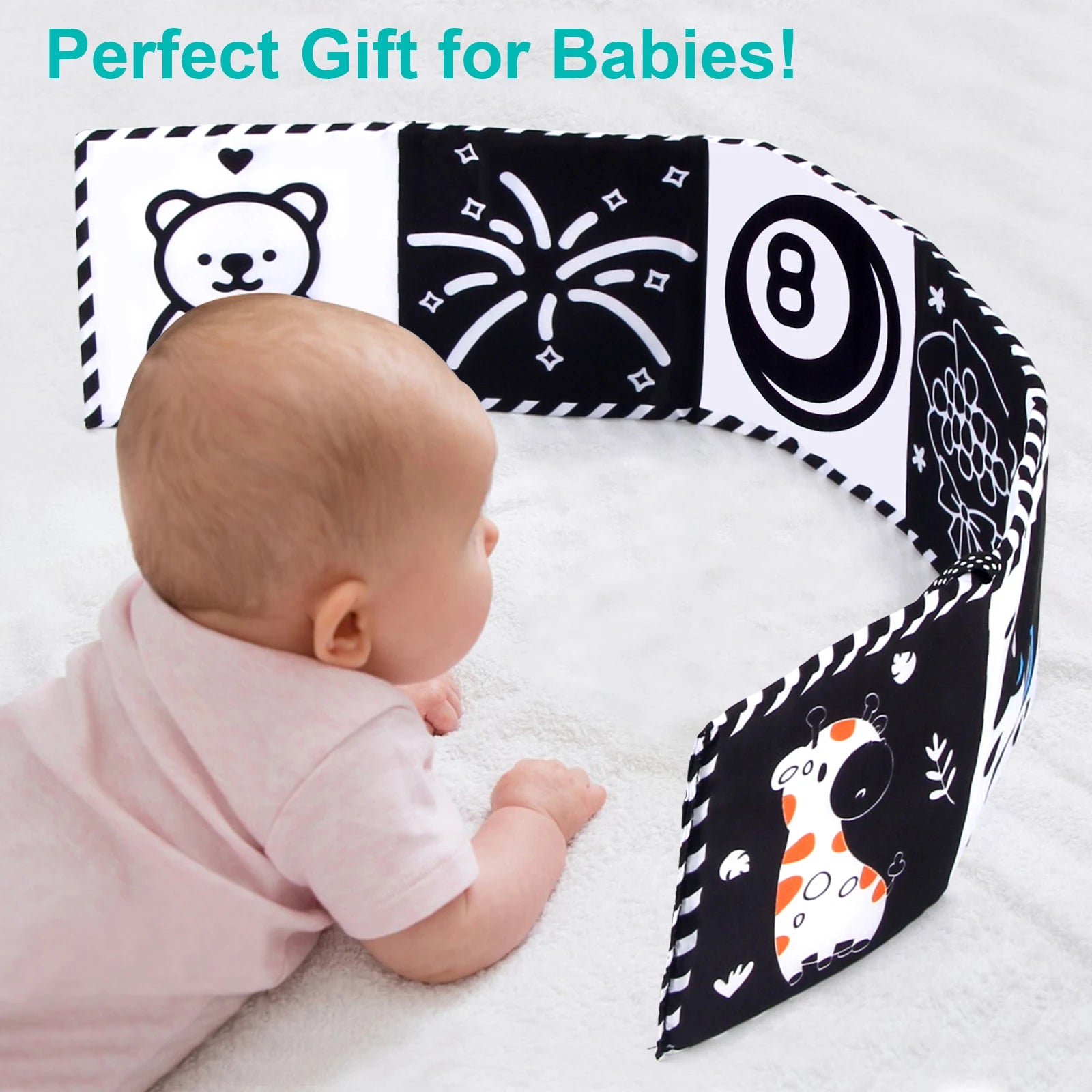 High-Contrast Cloth Book – Black & White Sensory Toy for Babies (0–36 Months)