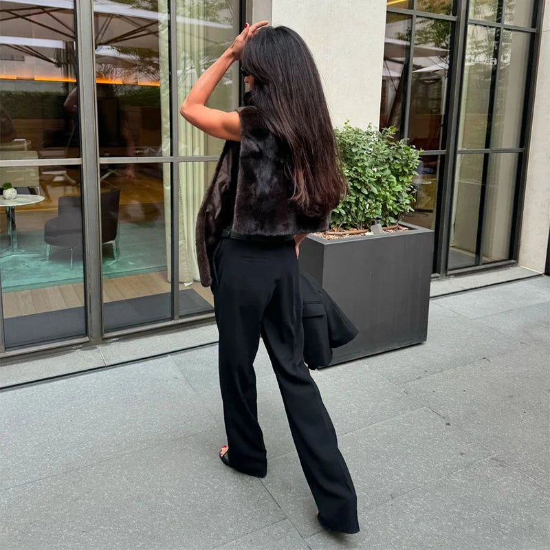 Faux Fur Sleeveless Women Waistcoat Furry High Collar Loose Lady Tank 2025 Autumn Winter All Match Solid Soft Warm Female Vest