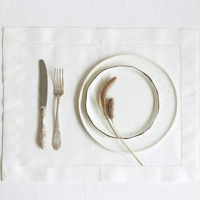 6pcs Elegant White Linen Hemstitch Napkins – European Style Table Decor at an Affordable Price