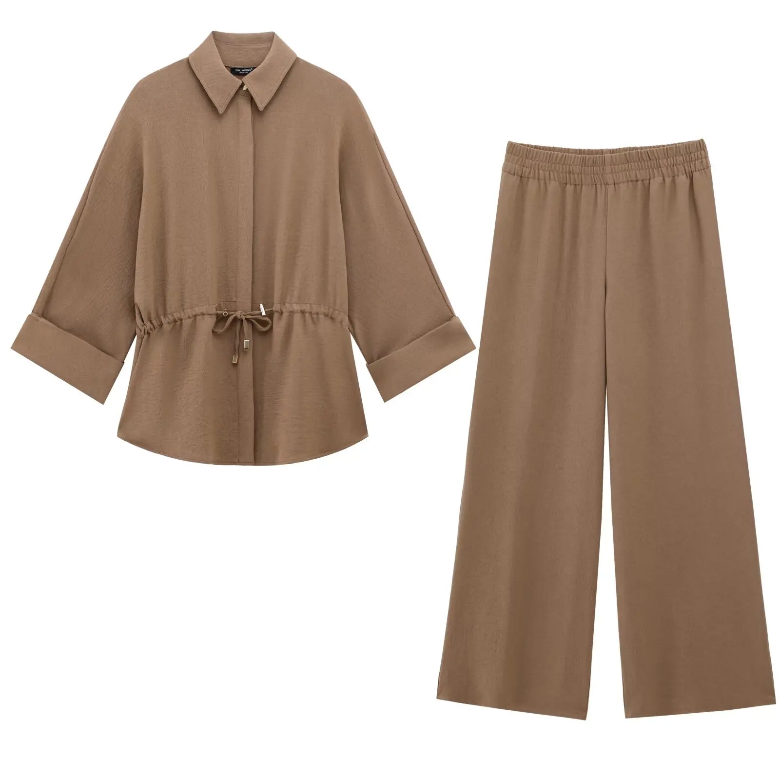 Pop Women Kimono Style Blouse Pant Sets Long Sleeve Lace Up Shirt Loose Casual Elastic Waist Trousers Spring Lady Outfit