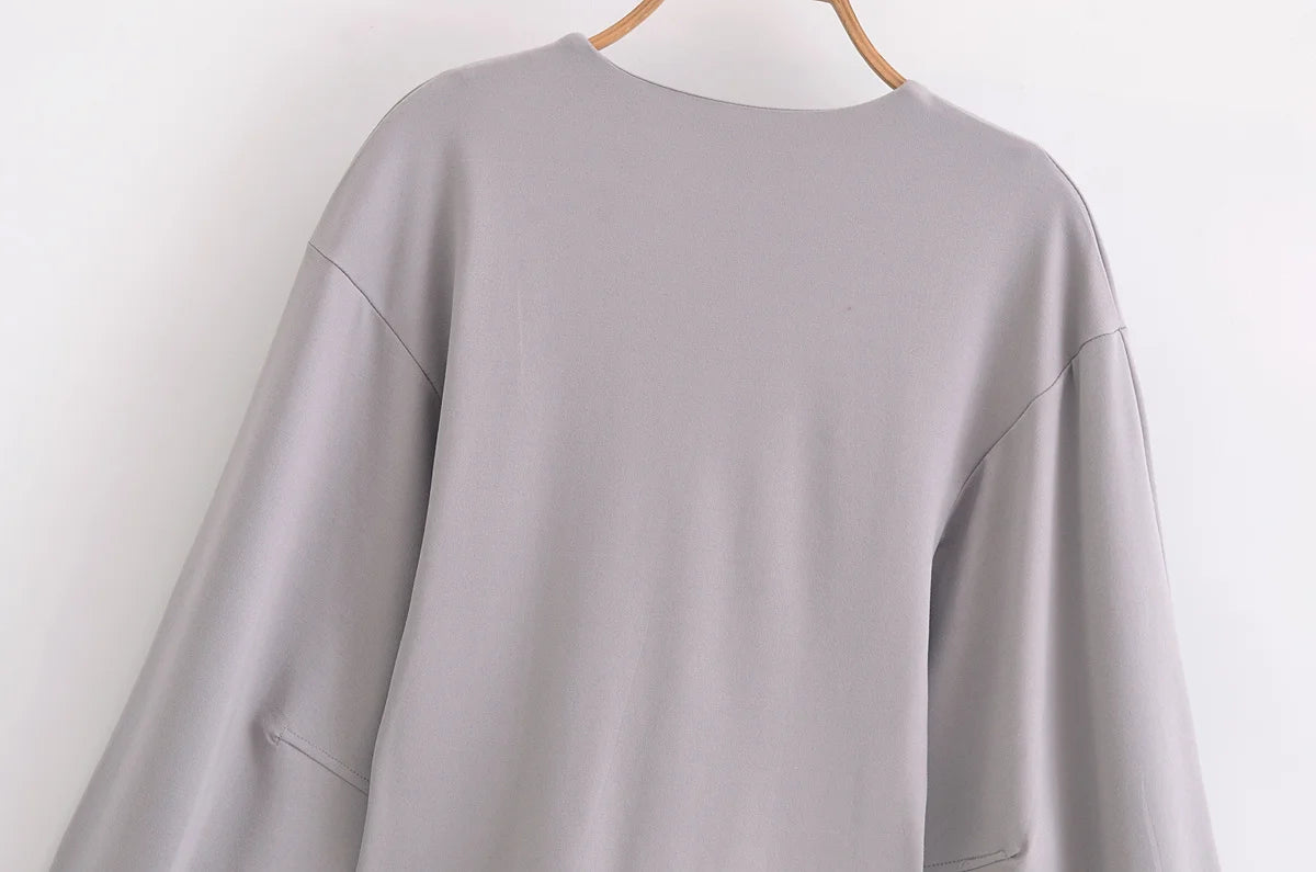 HH Women's 2-Piece Set Fashion Slimming Double-Sided Fabric Round Neck Long-Sleeve Top+Elegant Stretch Casual Wide Leg Pants