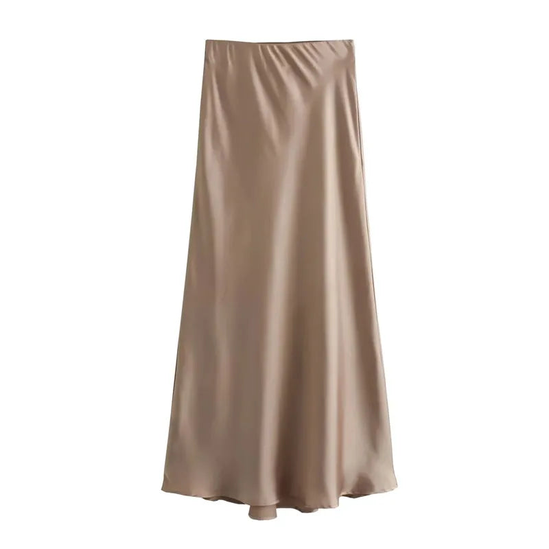 High Waist Satin Midi Skirt – Elegance and Comfort