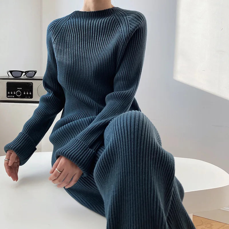 Version Of Fashion Casual Retro Winter Clothing New Warm Open Sweater Set Knit Wide Leg Pants Lazy Two-Piece Women's Suit Z290