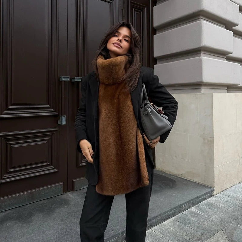 Faux Fur Sleeveless Women Waistcoat Furry High Collar Loose Lady Tank 2025 Autumn Winter All Match Solid Soft Warm Female Vest