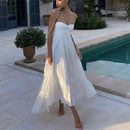 Vestido midi branco com folhos