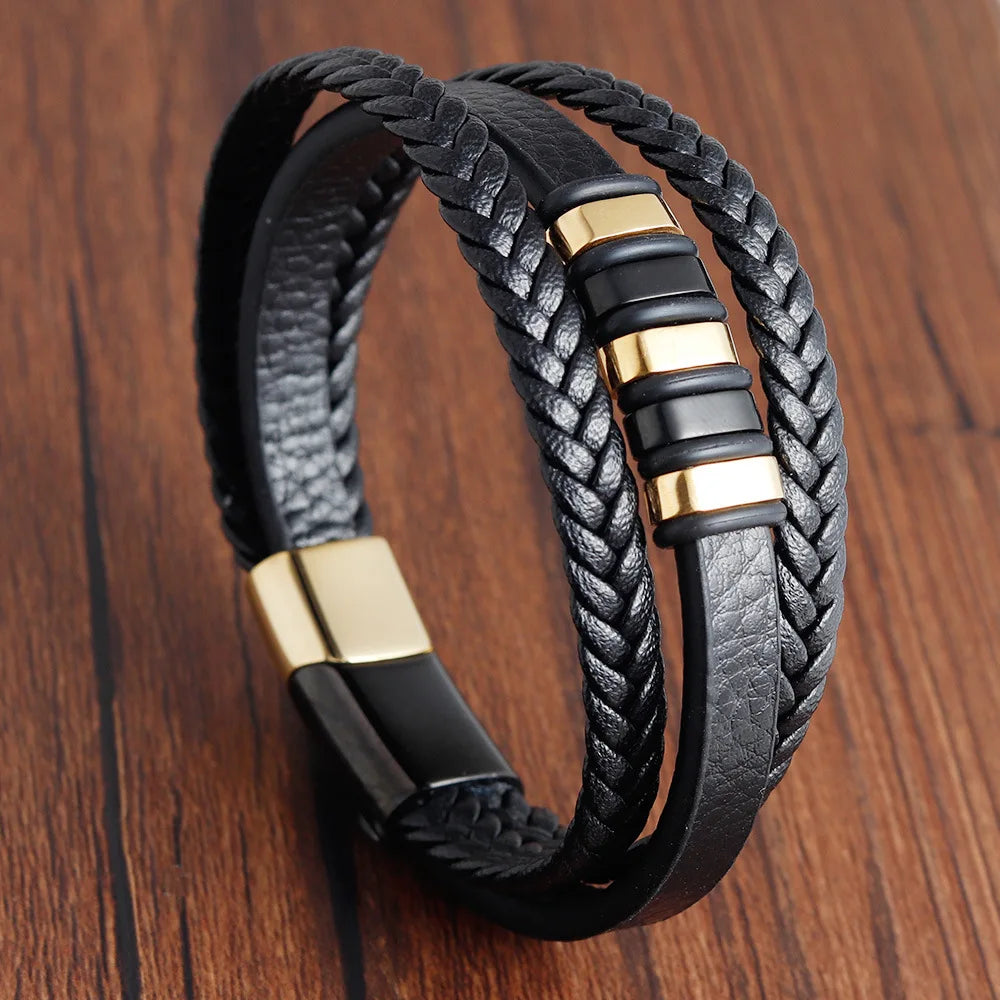 Modern Men’s Magnetic Leather Rope Bracelet – Stylish & Durable