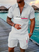 Conjunto casual de luxo para homem com camisa de manga curta com fecho.