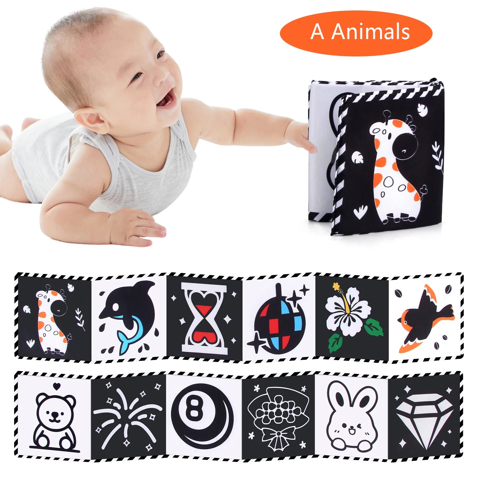 High-Contrast Cloth Book – Black & White Sensory Toy for Babies (0–36 Months)