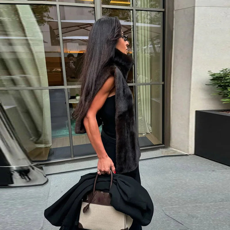 Faux Fur Sleeveless Women Waistcoat Furry High Collar Loose Lady Tank 2025 Autumn Winter All Match Solid Soft Warm Female Vest