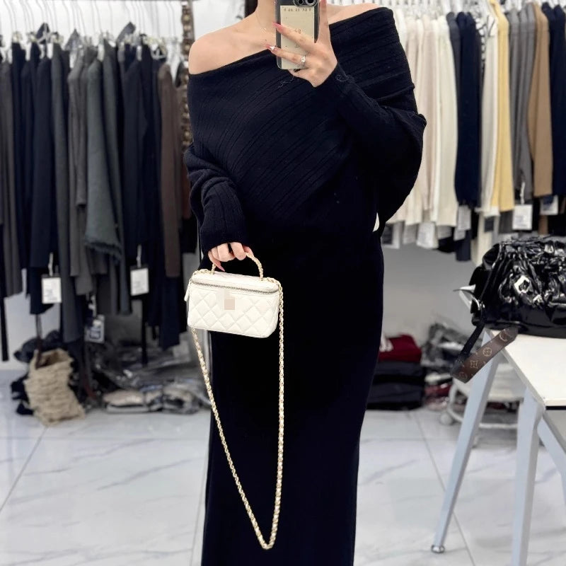 Knitted Sweater Set Women's Slim Fit Long Skirt Two Piece Fashionable Autumn Wear E12258