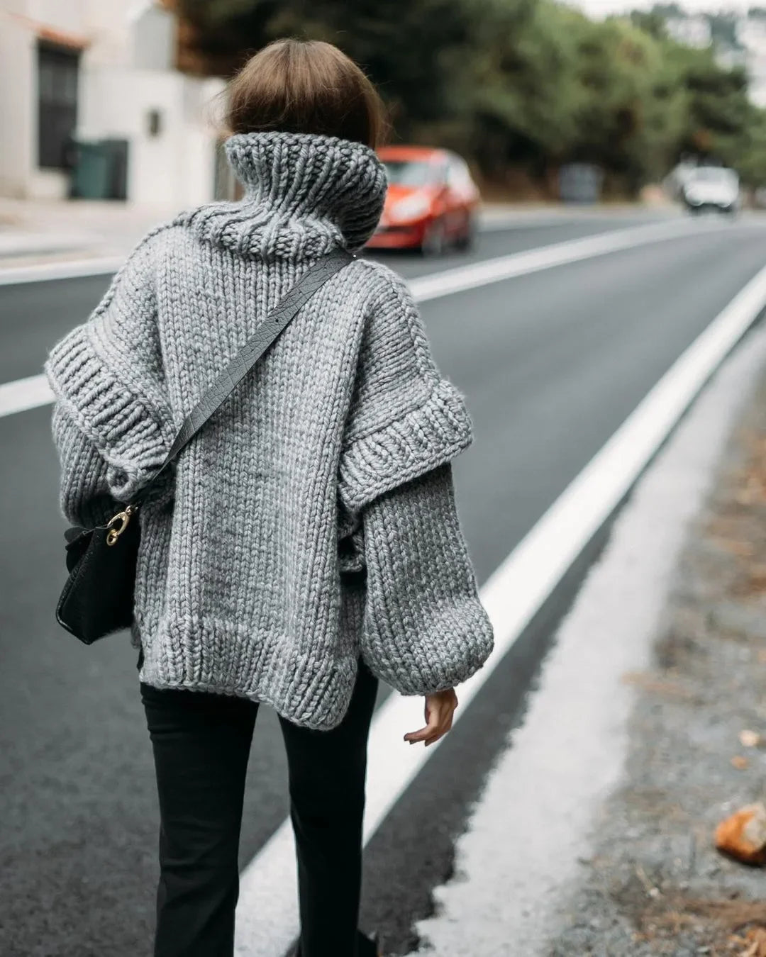 Hot Sale Of The Season Women's Oversized Long Sleeve Knitted Sweater Thick Winter Style Crew Neck Coarse Texture Cross-Border Ne