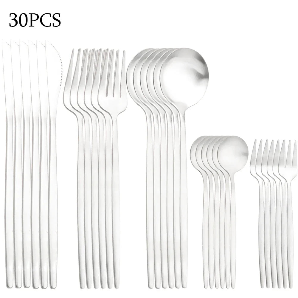 30-Piece Stainless Steel Cutlery Set – Elegant Dining at Home