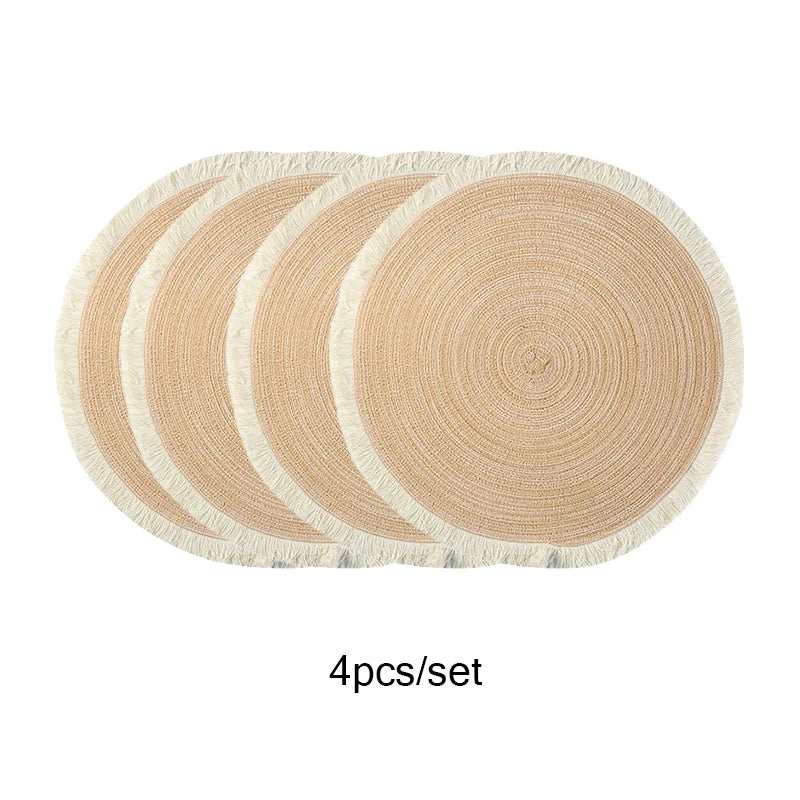 4pcs/set Round Woven Placemats with Fringe – Eco-Friendly & Modern Design