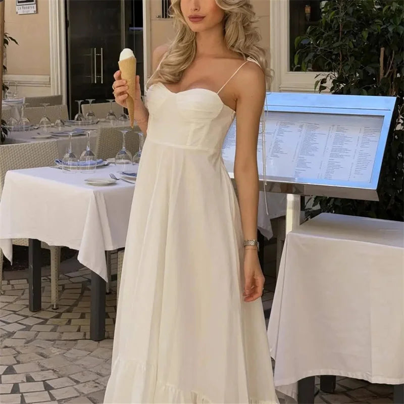 White Midi Dress with Ruffles
