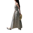 2026 Casual Spaghetti Strap Dresses For Ladies A-line Dress Vestido For Woman Temperament Striped Slim Pleated Off Shoulder Chic