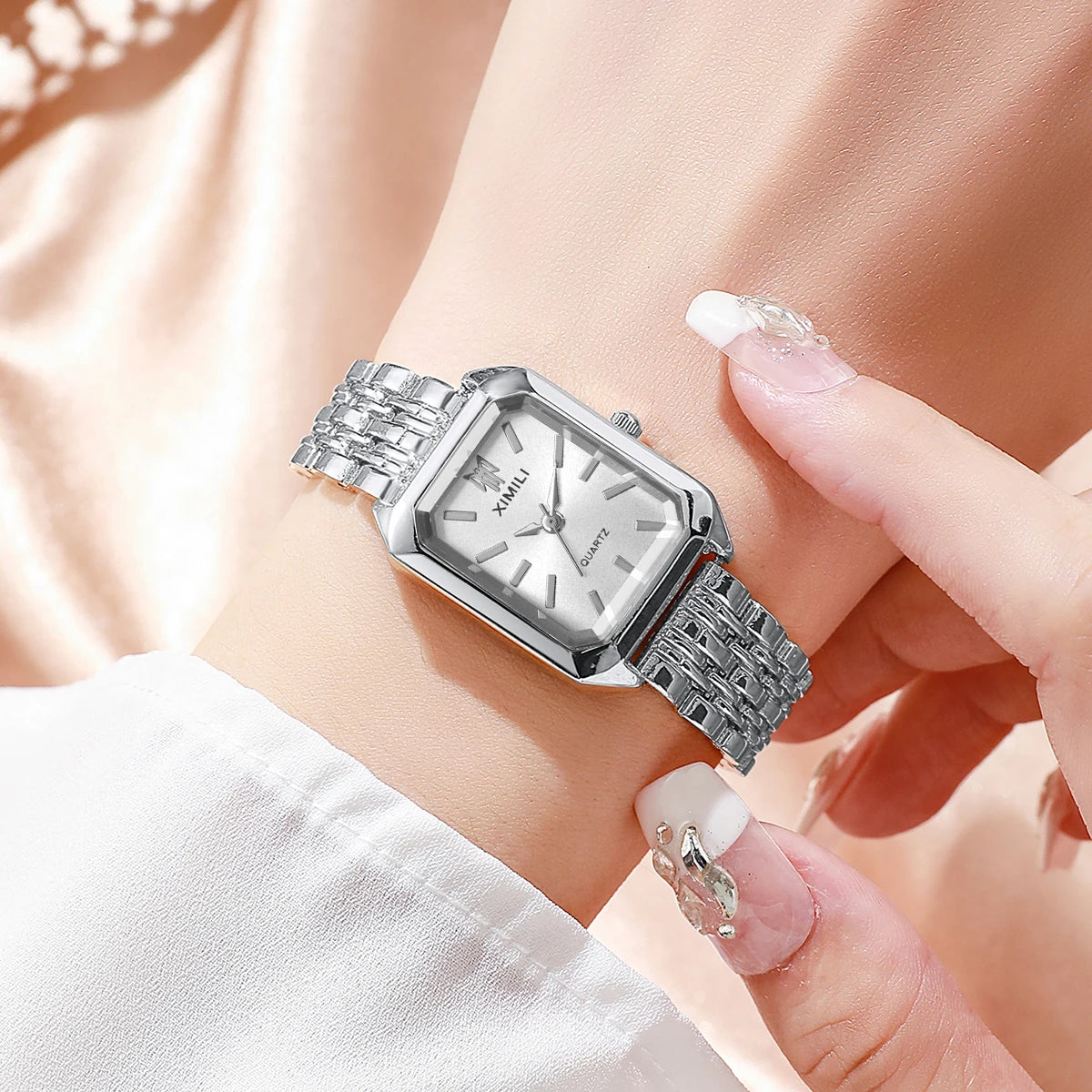 Luxury Women’s Stainless Steel Watch – Elegant Rectangle Quartz