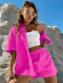 Conjunto chique de verão para mulher – Camisola de manga comprida + Calções de perna larga
