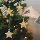 Conjunto de 6 enfeites de Natal em forma de estrela com glitter dourado para árvore de Natal.