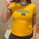 Women's Streetwear Brazil Letter Print T-shirt Y2k Punk Summer Casual Aesthetics Fashion Crop Top Vintage Sexy Grunge Fairy Tees