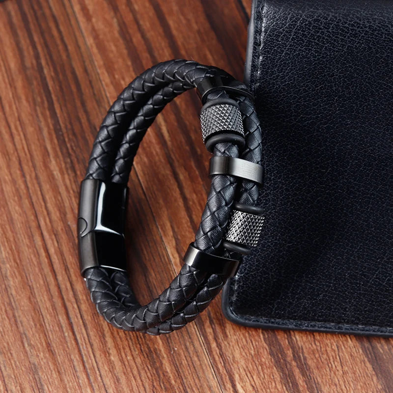 Modern Men’s Magnetic Leather Rope Bracelet – Stylish & Durable