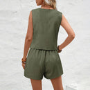 Conjunto elegante de verão para mulher – Regata sem mangas + Calções de cintura subida