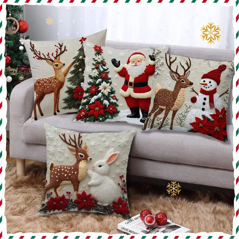 Home Decoration Rich Styles Christmas Throw Pillowcase Sofa Linen Pillowcase Soft Comfortable Cute Holiday Pillowcase 4PCS