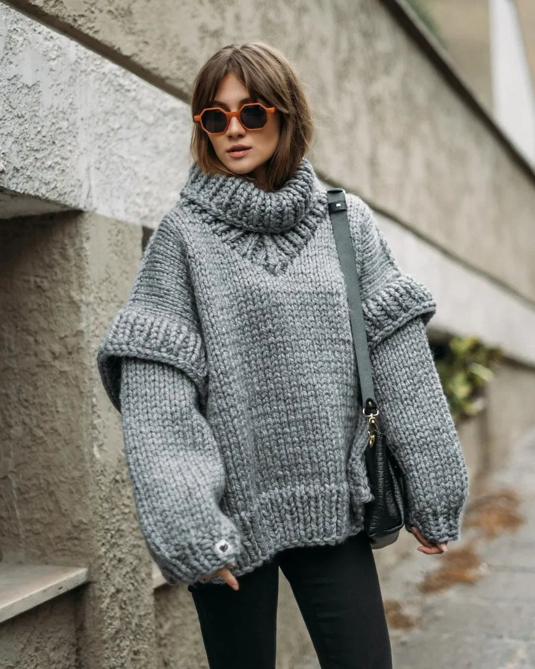 Hot Sale Of The Season Women's Oversized Long Sleeve Knitted Sweater Thick Winter Style Crew Neck Coarse Texture Cross-Border Ne