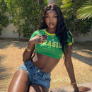 2024 Retro Street Aesthetic Baby T-shirt Women Green Brazil Letters Print Crop Tops Casual Slim Short Sleeve Y2k Clothes E-girls