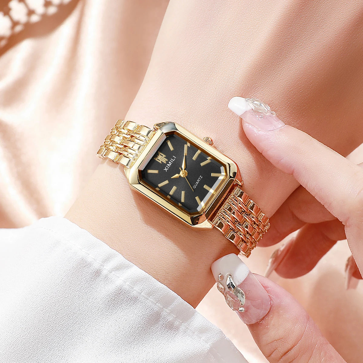 Luxury Women’s Stainless Steel Watch – Elegant Rectangle Quartz