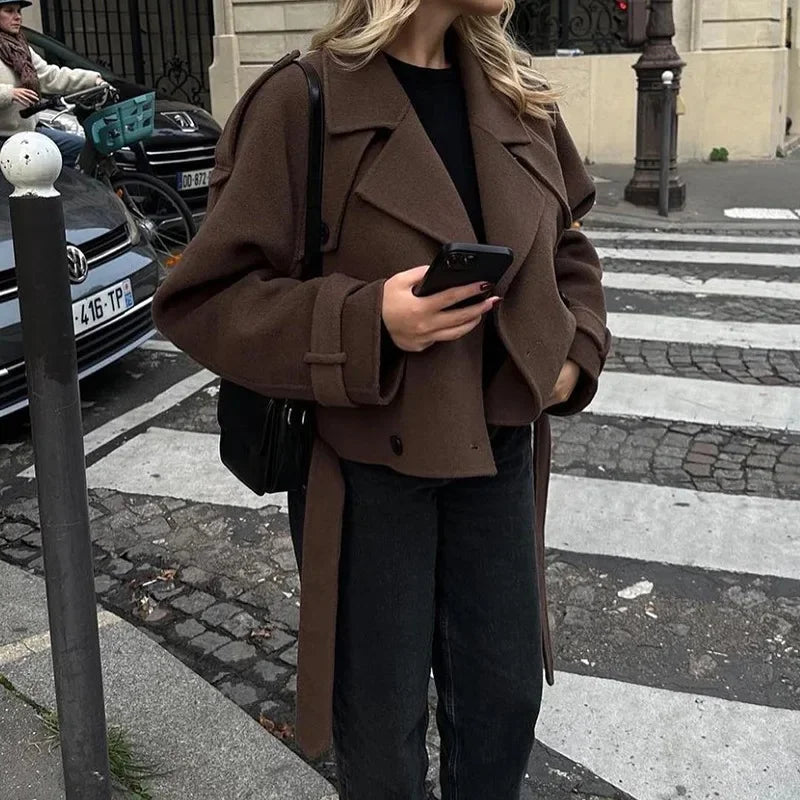 2024 Autumn/Winter Women's Woolen Jacket Unique Streetwear Long Sleeve Button-Up Coat For Cold Weather Scenic Area Tourism