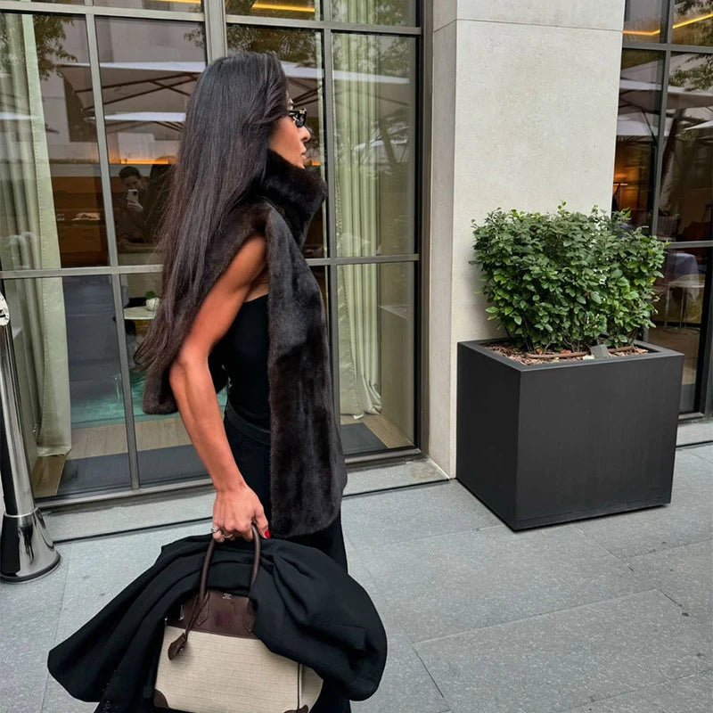 Faux Fur Sleeveless Women Waistcoat Furry High Collar Loose Lady Tank 2025 Autumn Winter All Match Solid Soft Warm Female Vest