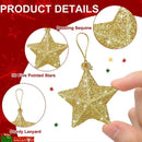 Conjunto de 6 enfeites de Natal em forma de estrela com glitter dourado para árvore de Natal.
