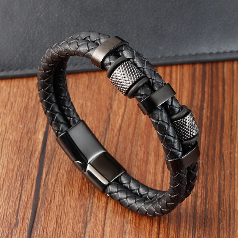 Modern Men’s Magnetic Leather Rope Bracelet – Stylish & Durable