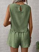 Your Perfect Summer Set: Stylish Solid Color Top & Shorts for Vacation and Leisure Days