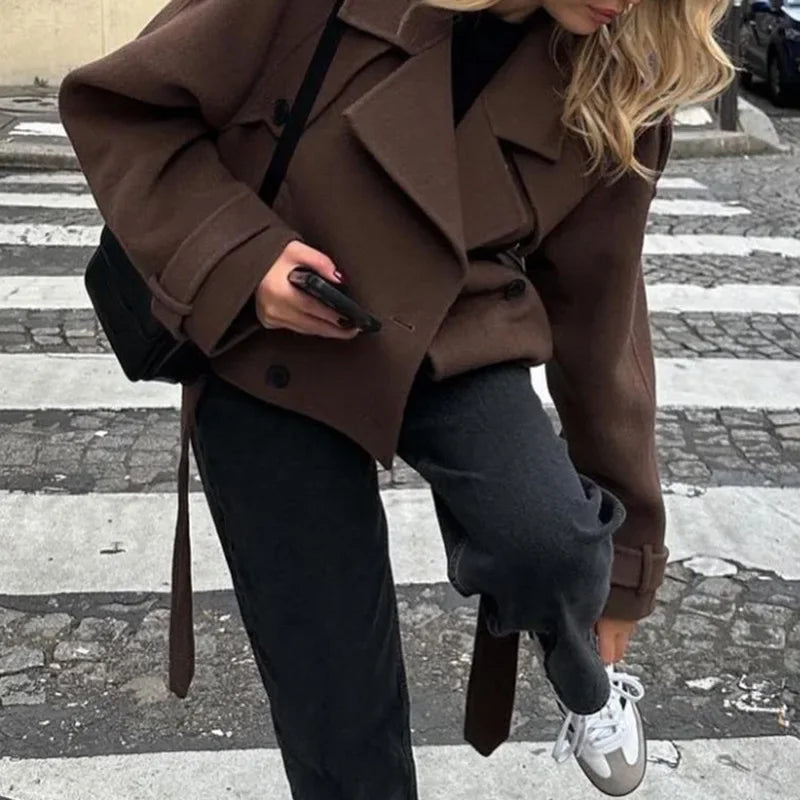 2024 Autumn/Winter Women's Woolen Jacket Unique Streetwear Long Sleeve Button-Up Coat For Cold Weather Scenic Area Tourism
